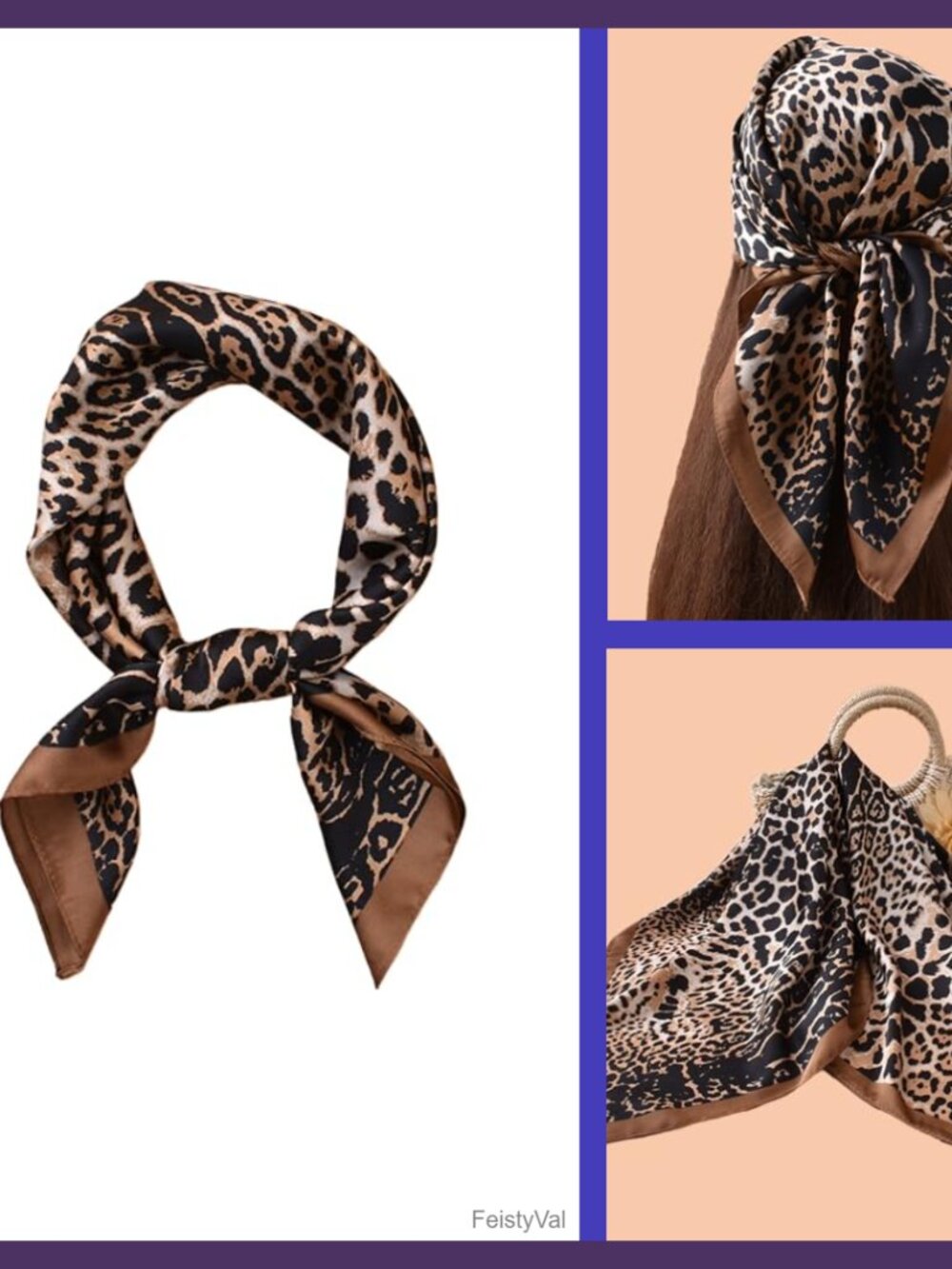 Silk Satin Blend Leopard Print Neck Scarf Hair Head Wrap Bag Accessory